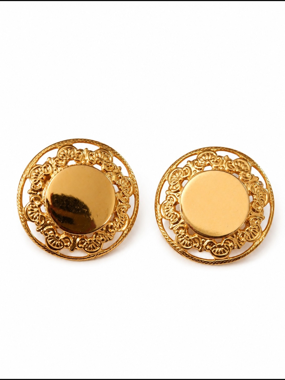 Gold Filigree Round Button Earrings - Women's Jewelry